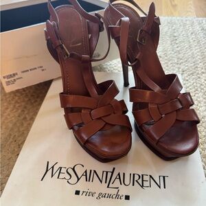 Yves Saint Laurent Cognac Strappy Heels — Size: 39.5